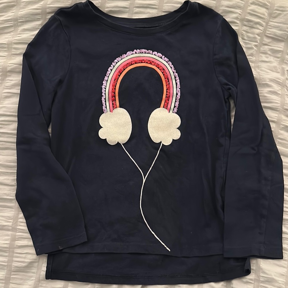 GAP Navy Long-Sleeve Tee with Sequin Headphone Motif